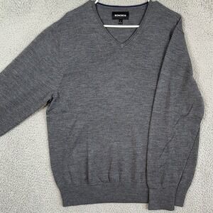 Bonobos Extra Fine Merino Wool Sweater V-Neck Mens Large Gray Pullover Outdoor